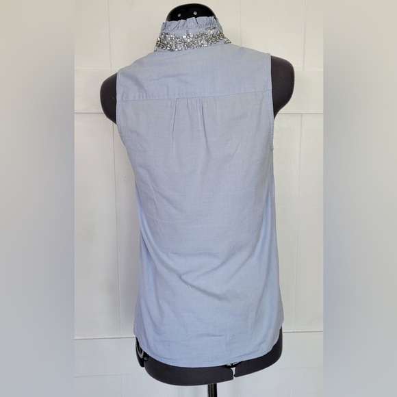 J. Crew Women's Cotton Chambray Denim Short Sleeve Blouse Rhinestone Sz 00 - Picture 6 of 9